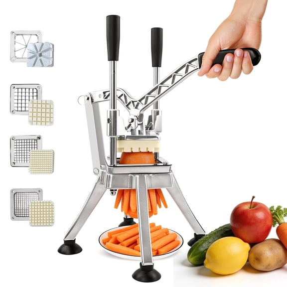 Jacgood Commercial Chopper with 4 Replacement Blades Commercial Vegetable Chopper Stainless Steel French Fry Cutter Potato Dicer & Slicer Commercial Vegetable Fruit Chopper for Restaurants