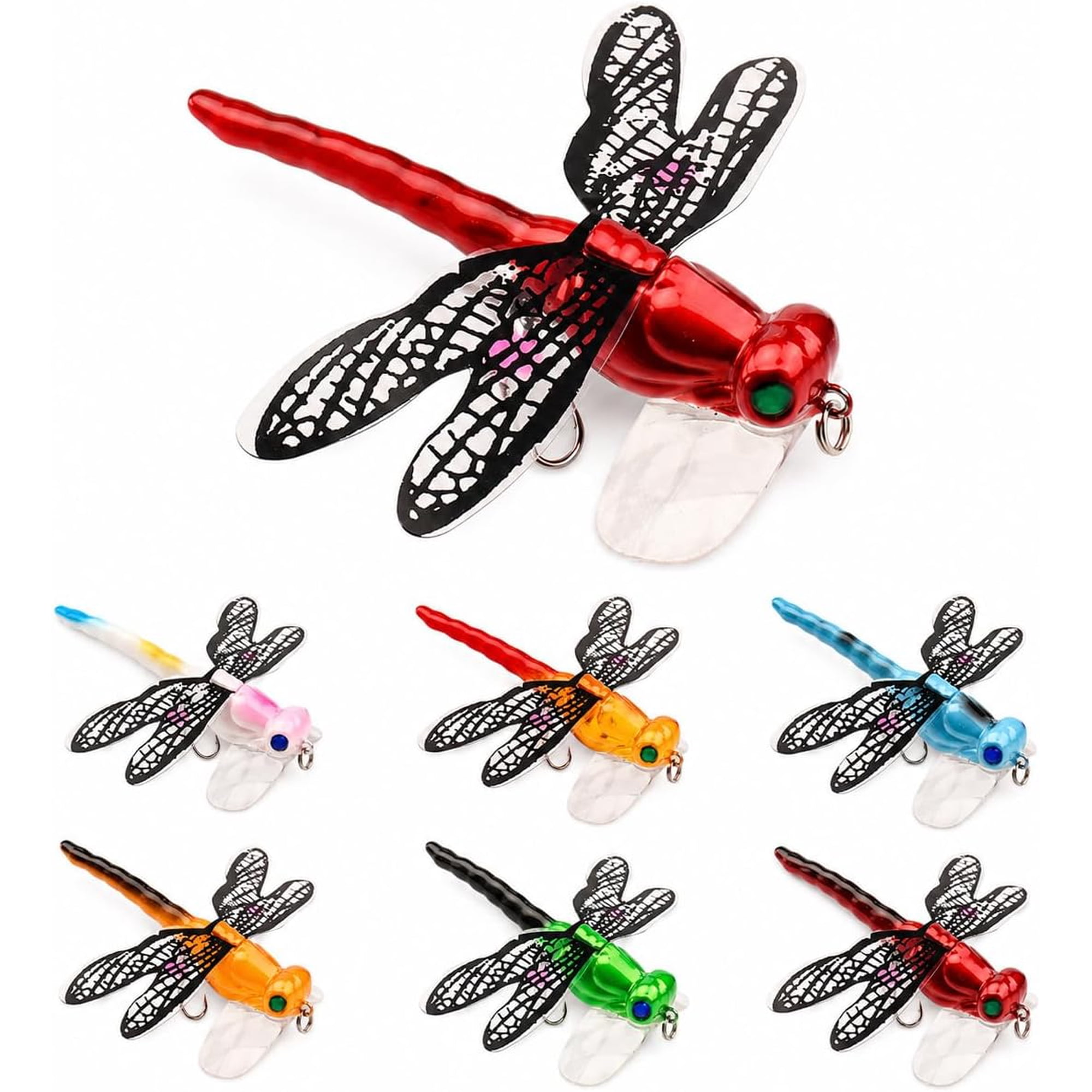 Dragonfly Topwater Fishing Lures 6 Pack 7.5cm 6.2g Floating Insect Baits with Treble Hooks for Bass Trout Panfish