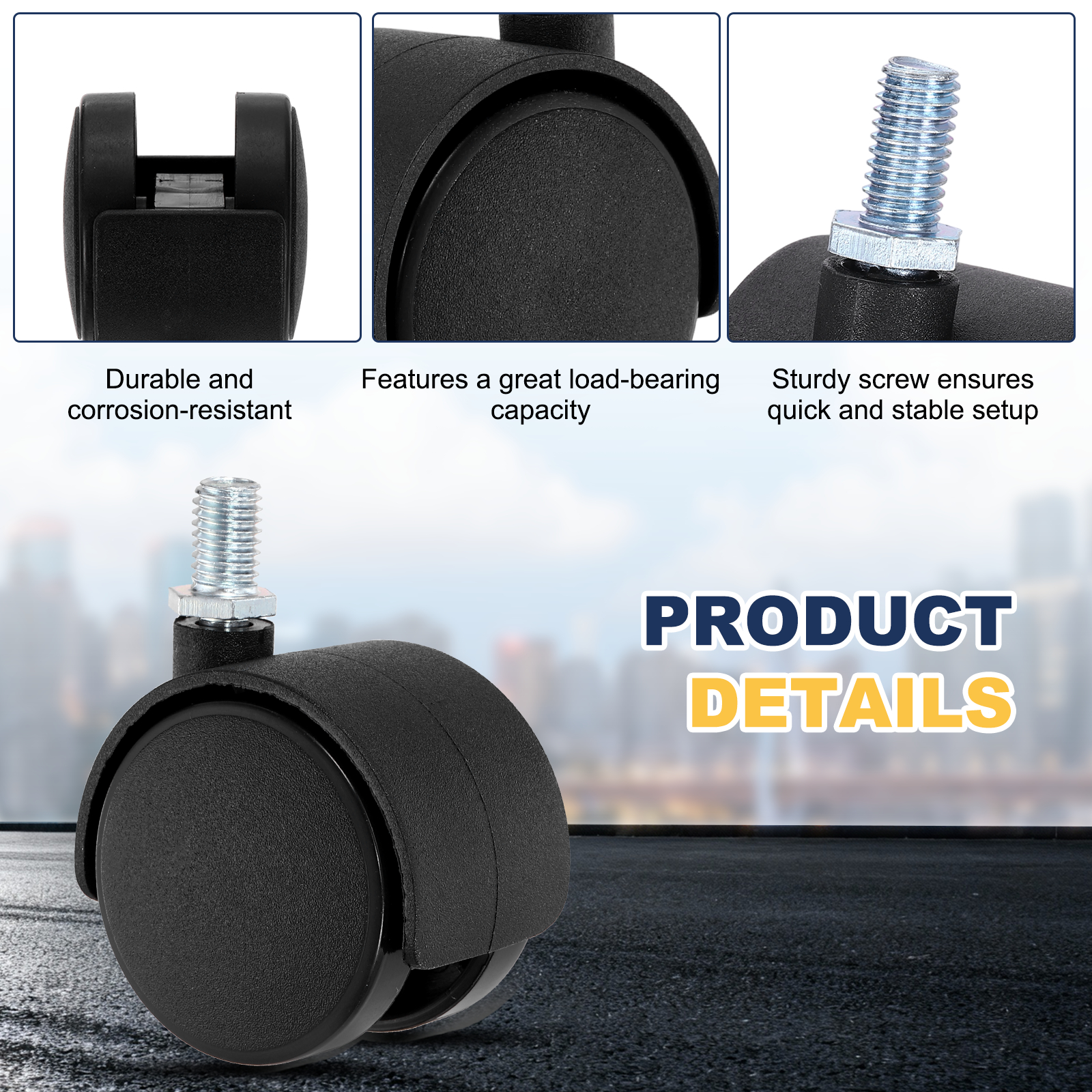Uxcell 4 Pack Swivel Stem Caster Wheels, M10x15mm Threaded Nylon Furniture Casters - Screw Rod Installation, for Chairs Sofas Cabinets Shelves Carts, Fast Mounting, Black