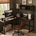 thumbnail image 2 of 55" Reversible L-Shaped Desk with Storage Hutch, Wood Computer Desk for Home Office , Gaming, Dark Brown, 2 of 10