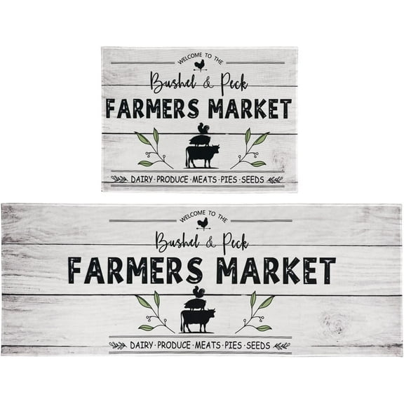 Farmhouse Kitchen Rugs Set 2 Piece Stacked Farm Animals Wooden Decorative Rug for Kitchen Low-Profile Floor Mats Decorations for Home Kitchen (17.7x47.2 17.7x23.6)