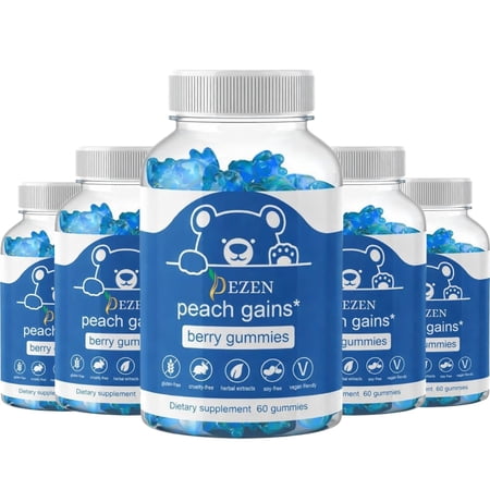 DEZEN Peach Gains Berry Gummies, Women’s Body Support Supplement, Daily Wellness Support, Peach Flavor, Pack 5