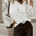 thumbnail image 4 of Pompotops Mode Dames Sexy Manches Longues Dentelle Solide Femmes Blouse Libre Debout Col, 4 of 8
