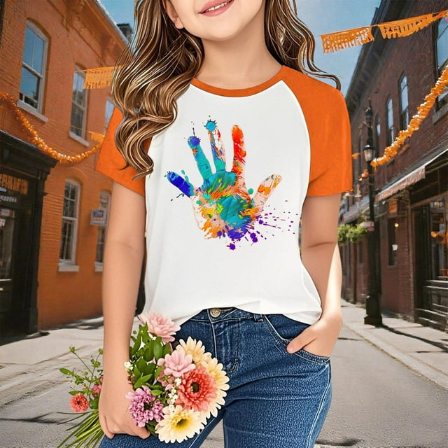 YUNAFFT T-Shirt à Manches Courtes pour Enfants Orange Festival Manches Raglan Imprimé Haut Tenue Décontractée