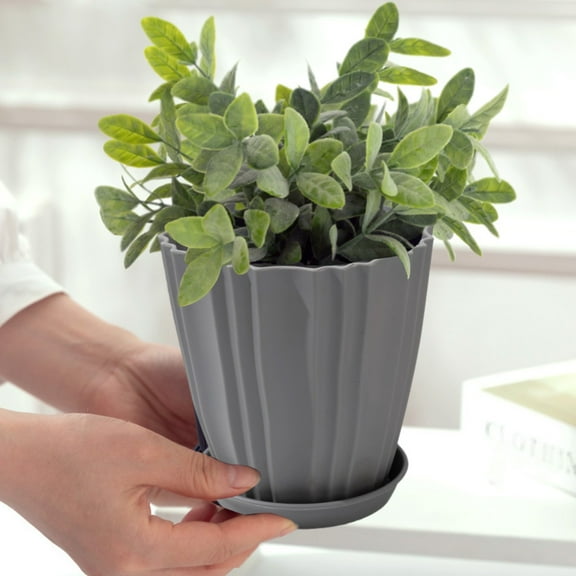 Green Plastic Flower Pots with Drainage Base - Balcony Vegetable Garden Planters, Small Bonsai Containers, Home Green Plant Pots, Durable Flower Pots for Indoor and Outdoor Use