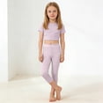 thumbnail image 6 of ATOGUTA Capri Leggings for Girl Kids Stretchy Elastic Waist Athletic Pants Summer Slim Skinny Sports Casual Tights Size 3T-13, Purple, 6 of 7