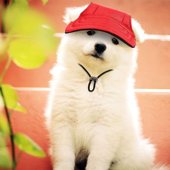 Dog Baseball Cap Sun Protection Dog Visor Hats Outdoor Sports Pet Sun Hat with Ear Holes and Adjustable Chin Strap for Puppy Small Pet,Red