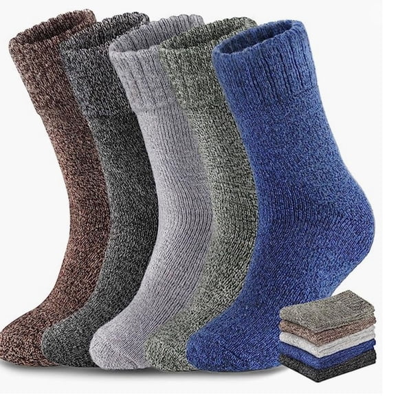 5 Pairs Men's Winter Socks - Thickened Thermal Crew Socks with Triple-Warmth Construction, Cushioned & Moisture-Wicking for Hiking, Work, Daily Wear | Value 5-Pair Pack (Fits Men's size 5-10.5)