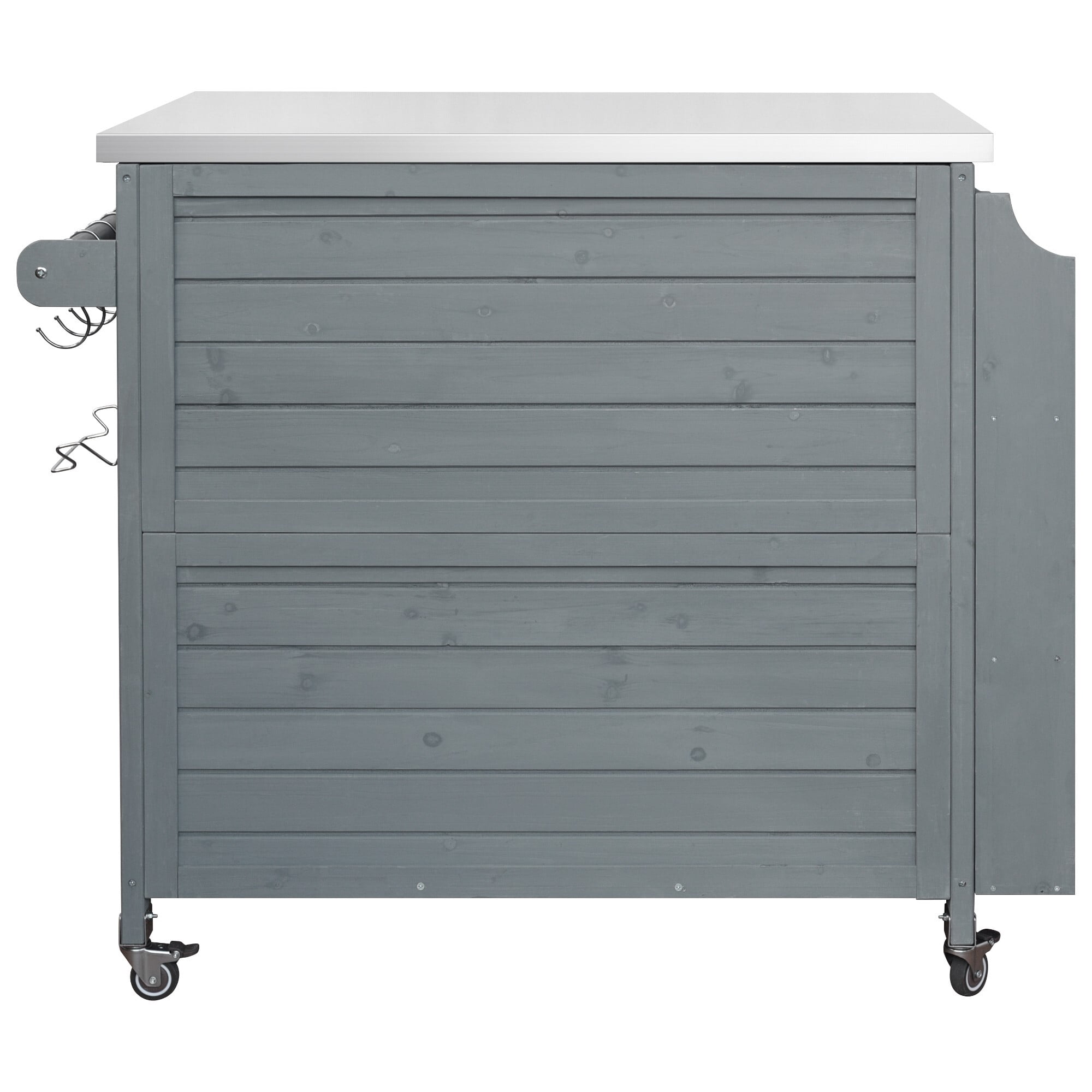 AENKYO 42" Outdoor Kitchen Island, Rolling Grill Cart with Stainless Steel Top, BBQ Prep Table with Cabinet, Blue