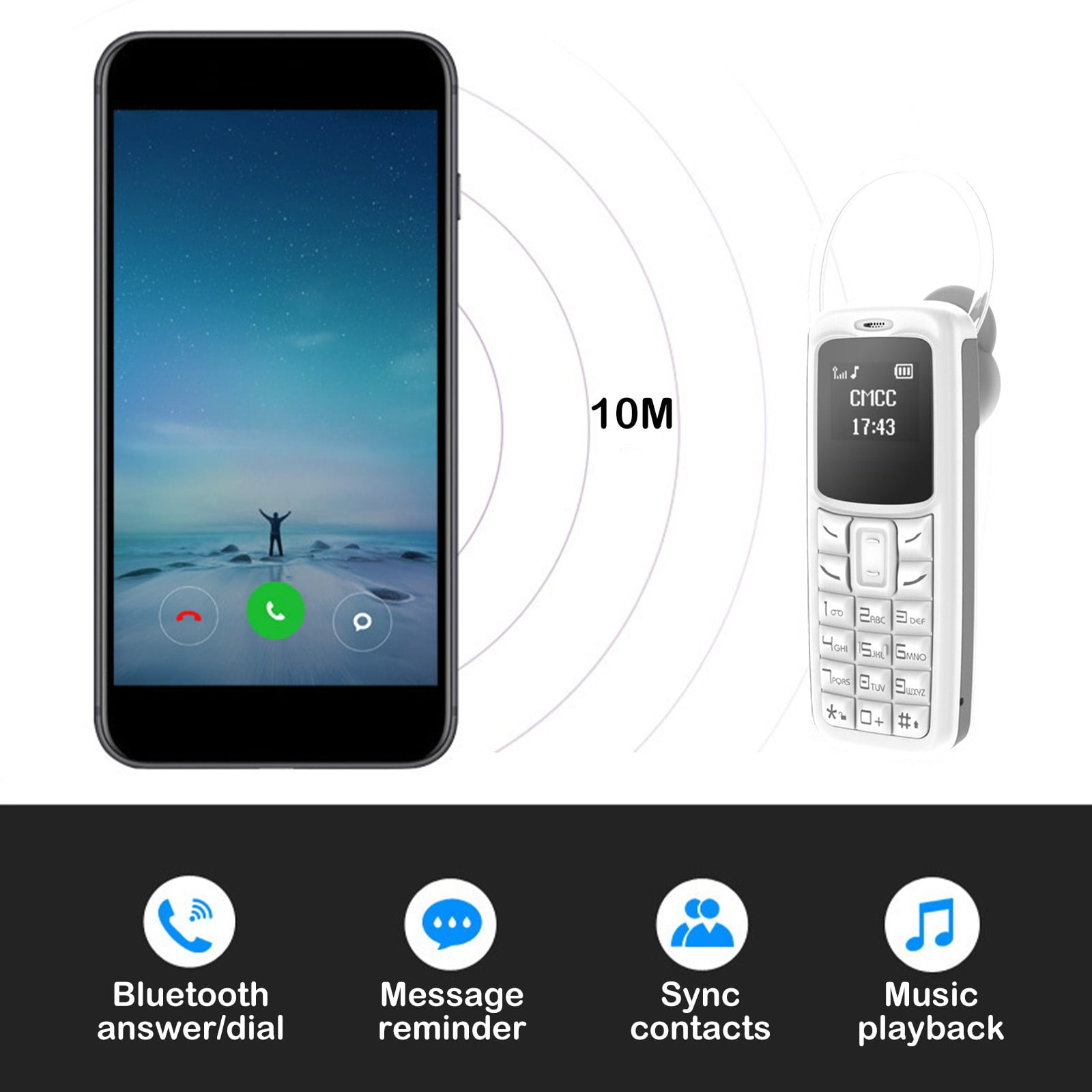 LACKUST Dual SIM Mini Bar Phone with Built-in Bluetooth Headset - Unlocked Keypad Cell Phone for Backup, Travel, Hands-Free Calling - White
