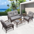 thumbnail image 3 of All-Weather Rattan Patio Furniture Set of 4, Outdoor Wicker Conversation Sets with Arm Chairs, Tempered Glass Table, Cushions, Sectional Sofa Set for Backyard Garden Poolside, K3001, 3 of 10