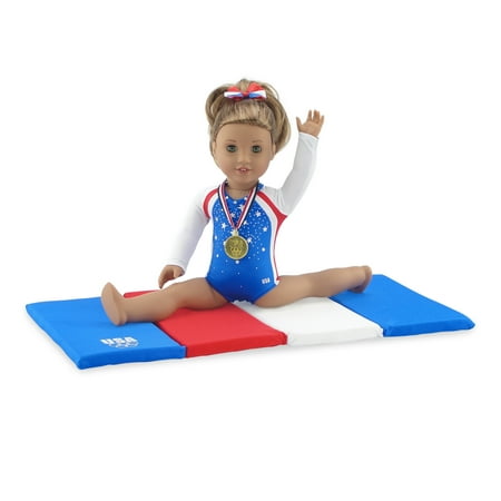 Emily Rose 18 Inch Doll Clothes & Accessories USA 5 Piece Doll Gymnastics Gymnast Set, Including Gold Medal and Child Face Stickers! | Doll Clothing Compatible with 18" American Girl and Similar Dolls