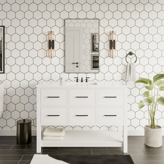 Hudson 48-inch Bathroom Vanity (Engineered Marble/White)