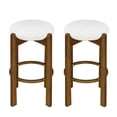 thumbnail image 3 of Christopher Knight Home 30" Round Upholstered Bar Stools, Wooden Frame, Dark Walnut + Ivory, Set of 2, 3 of 9