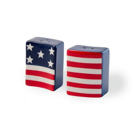 Boston International Ceramic Salt and Pepper Shaker Set, Americana Stars and Stripes