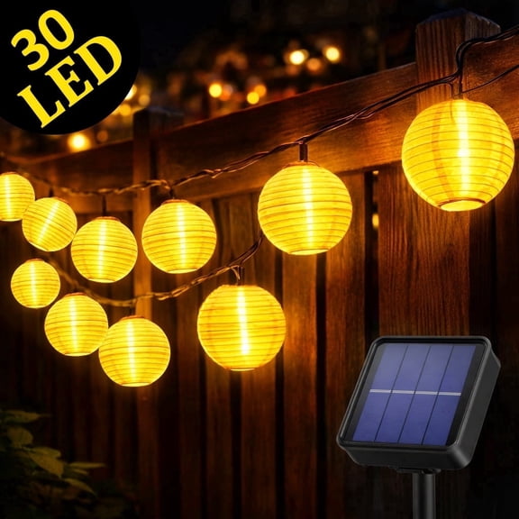 Solar String Lights Outdoor, 26FT 30LED Warm White Lantern Lights, Waterproof 8 Modes for Patio Garden