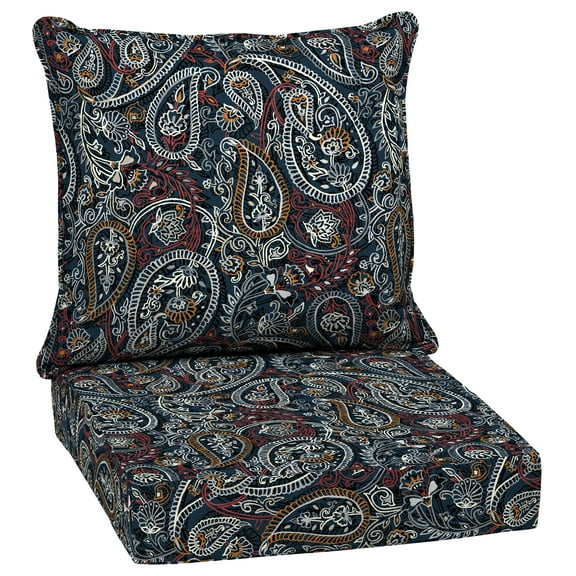 ARDEN Outdoor Deep Seat Cushion Set, 24 x 24, Water Repellant, Fade Resistant, Deep Seat Bottom and Back Cushion for Chair, Sofa, and Couch, Navy Palmira Paisley