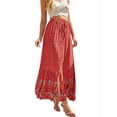thumbnail image 2 of Maxi Skirts for Women 2025 Summer Boho Long Flowy Floral Elastic High Waist Front Slit Skirt Casual Travel Skirt Red XL, 2 of 9
