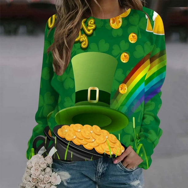 zanvin Womens St. Patrick's Day Casual Sweatshirt Long Sleeve Shirts Irish  Cute Pullover Tops,Green,M