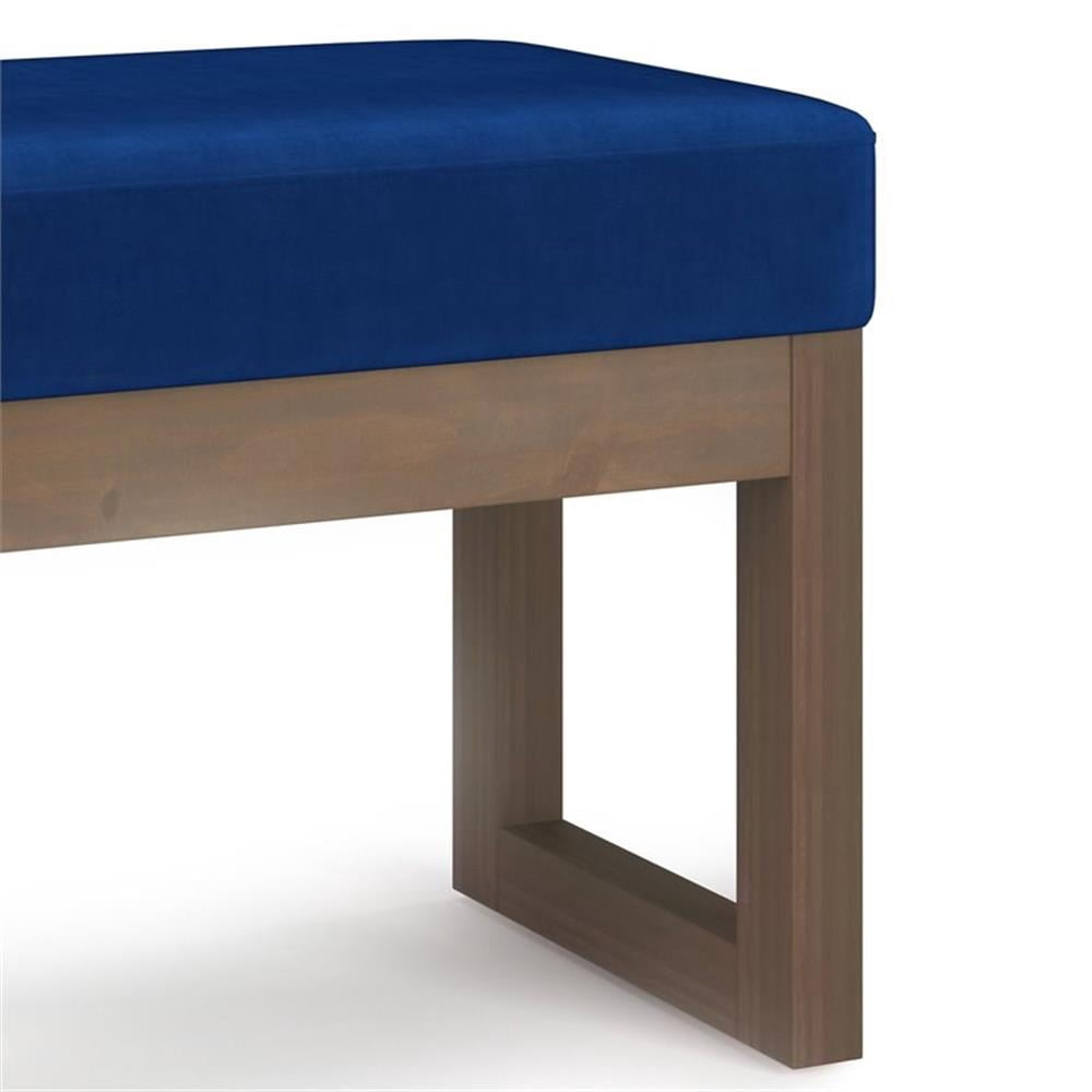 Milltown 27 inch Wide Solid Wood Contemporary Footstool Small Ottoman Bench in Blue