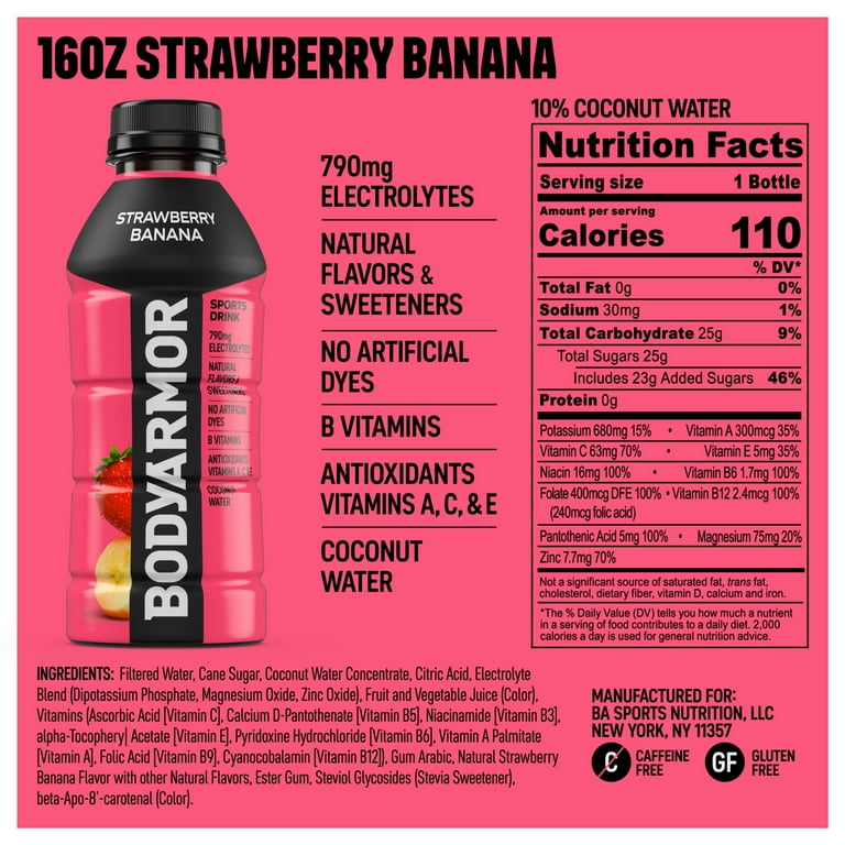 BODYARMOR Strawberry Banana Sports Drink, 16 fl oz, 12 Pack photo 8