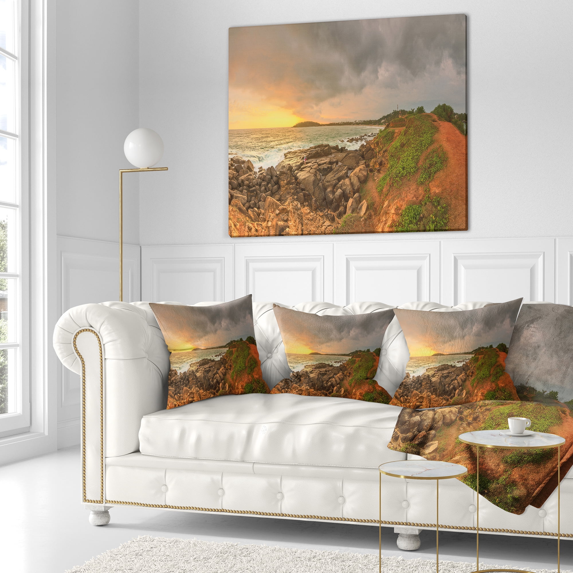 Designart Rocky Romantic Sri Lanka Beach - Oversized Beach Throw Pillow - 18x18
