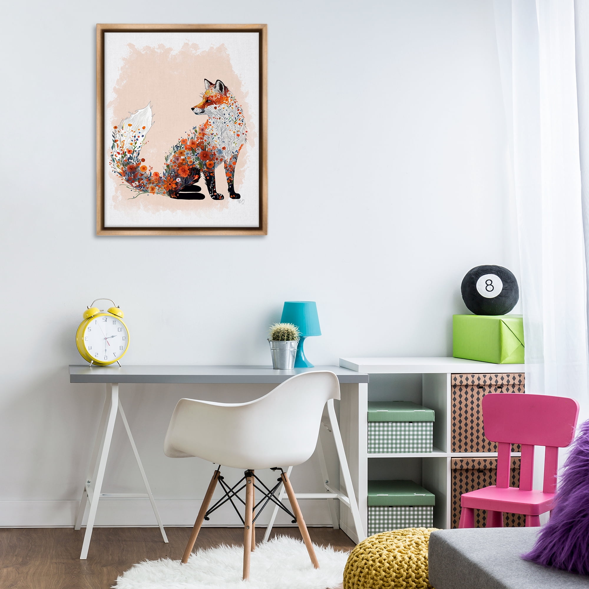 Stupell Industries Wildflower Patterned Fox Animals & Insects Painting Brown Floater Framed Canvas Art Print Wall Art, 25 x 31