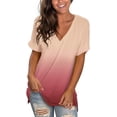 thumbnail image 2 of Women's V Neck T Shirts Casual Rolled Short Sleeve Side Split Summer Tops Loose Fit, 2 of 10