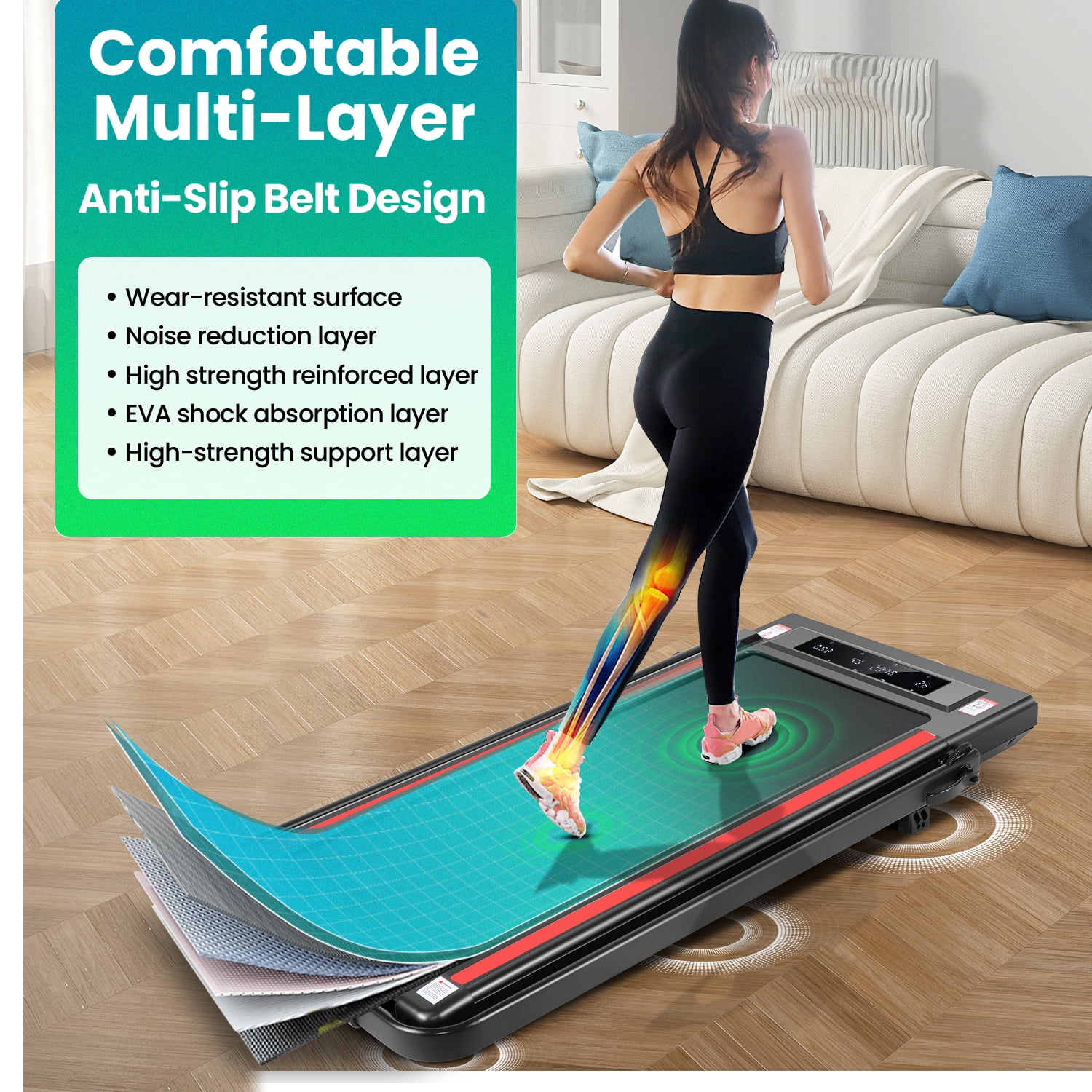 Walking Pad Treadmill with Incline,2.5HP Under Desk Treadmill with Remote Control & LED Touch Screen for Home Office Jogging Running Electric Machine,300lbs Weight Capacity Black & Red