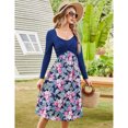thumbnail image 3 of Yesfashion Women's Long Sleeve Vintage Floral Patchwork Dress Flared A-line Swing Casual Party Midi Dress, 3 of 5