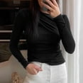 thumbnail image 4 of Elainilye Fashion Long Sleeve Undershirt for Women Casual Pullover Top Soild Color Round-Neck Bottom Shirt Tops,Black, 4 of 9
