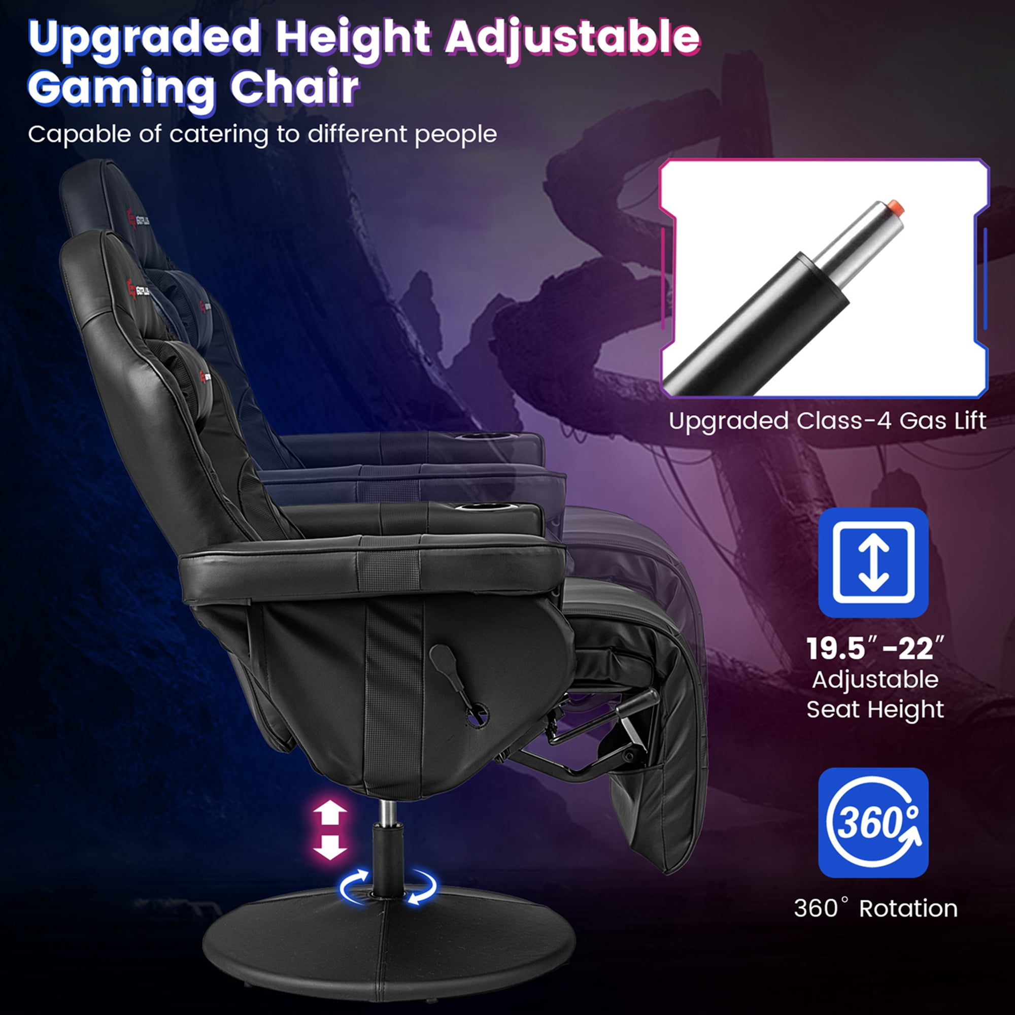 Goplus Massage Gaming Recliner Height Adjustable Racing Swivel