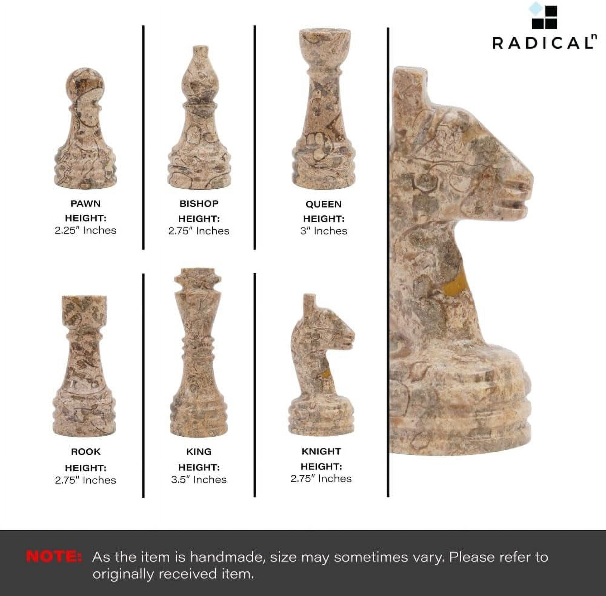 Radicaln Marble Chess Set 15" Inches Black and Fossil Coral Handmade Luxury Board Games for Adults, Ideal Marble Chess Board Game Set & Chess Pieces for Home Décor