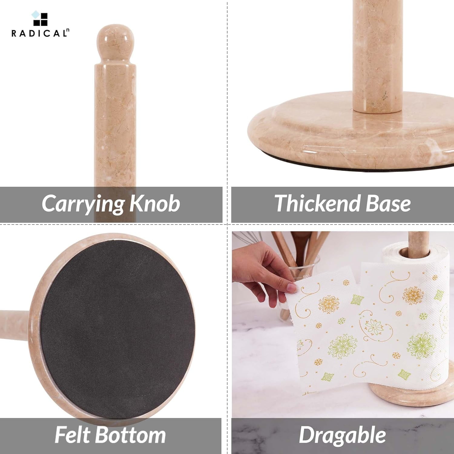 Radicaln Marble Paper Towel Holder Countertop 12.5 inch Verona Handmade Paper Towels Holders for Kitchen Countertop Organizer, Toilet Paper Stand for Bathroom Counter Accessories
