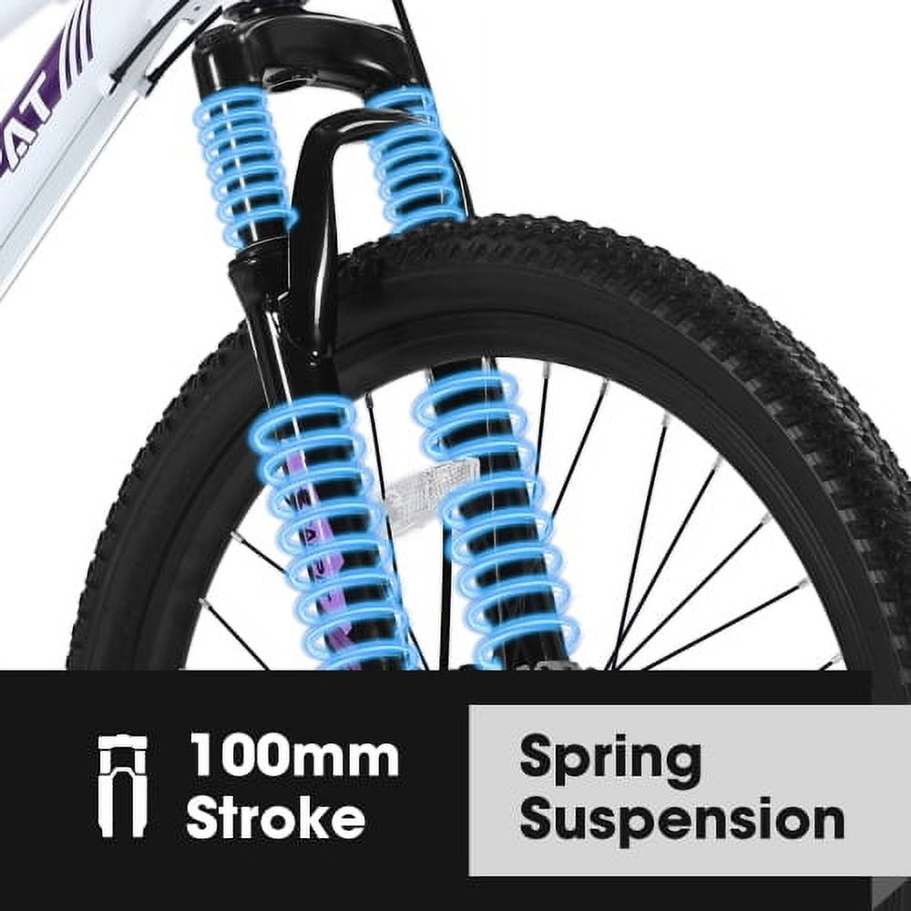Harmie Mountain Bike [Ergonomic yet Durable Steel Frame] [Powerful Dual Disc Brake] Adult Riders Mountain Bicycle White Front Suspension 24 Inch Disc Brakes Steel Frame 21 Speed