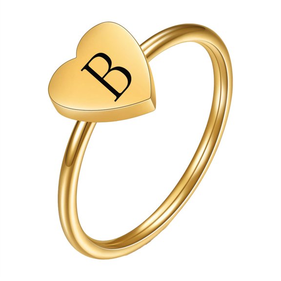 PAURO Initial Rings for Women Heart Letter A-Z Silver Gold Plated Stainless Steel Dainty Alphabet Letter K Cute Statement Personalized Simple Jewelry Gold B Size 6