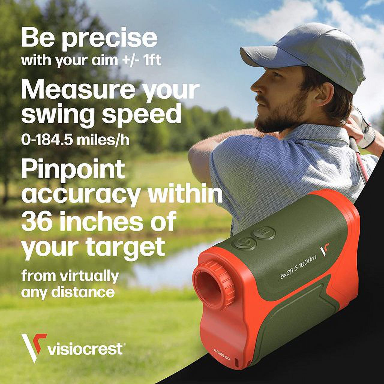 Visiocrest A-3280-Go Laser Rangefinder for Golf, Archery, Hunting