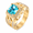Gold-Cyan, variant on Men Cushion Stone Statement Ring in Stainless Steel, Sizes 7-13, with Bright Surrounding Accents for Celebrations, Dress Outfits, and Milestone Gifts