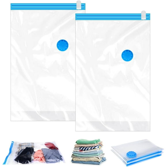 HWZWT 2Pack Vacuum Storage Bags for Clothes, 40x60cm Travel Essentials Sealer Compression Bags, Space Saver Vacuum Cubes Packing Bags, Storage Bags Vacuum Sealed for Clothing, Pillows, Blanke
