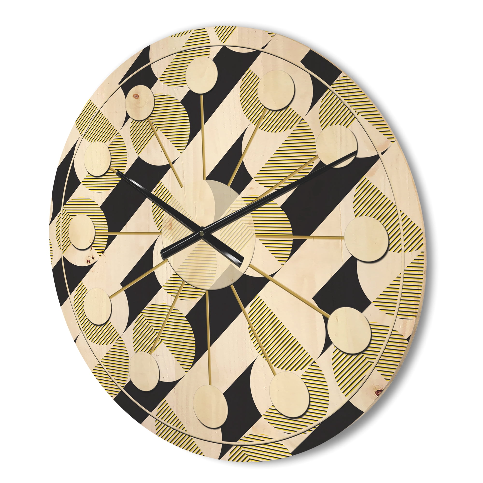Designart 'Circular Abstract Retro Pattern Geometric II' Mid-Century Modern Wood Wall Clock