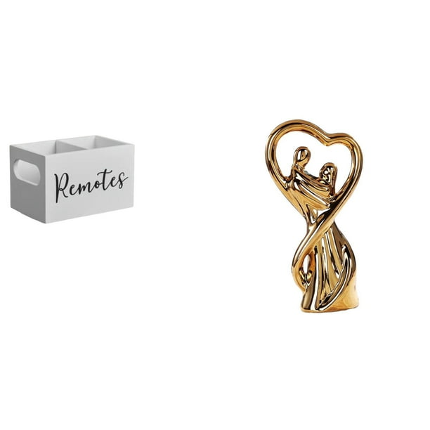 Organizador de almacenamiento de escritorio,Soporte para control remoto de TV de madera,Organizador remoto con 2 compartimentos,Estatua de pareja,Figura de pareja,arte moderno,artesanía,regalo