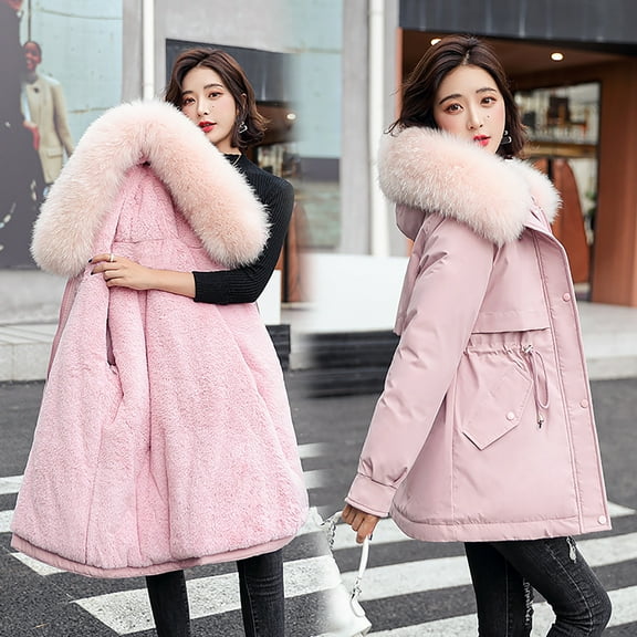 Babysbule Winter Jackets for Women Clearance Women's Winter Thickening And Velvet Keeping Warm Casual Coat With Hat