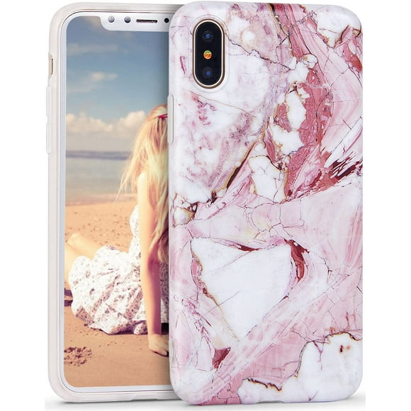 Étui de Téléphone Portable pour iPhone TP / X Étui Marbre Étui en Silicone Mat Étui de Téléphone Mince TPU Pare-Chocs Étui de Téléphone Flexible Couverture Protectrice Dos Souple Couverture Protectrice Caoutchouc Mince Rouge (5.8 Pouces)