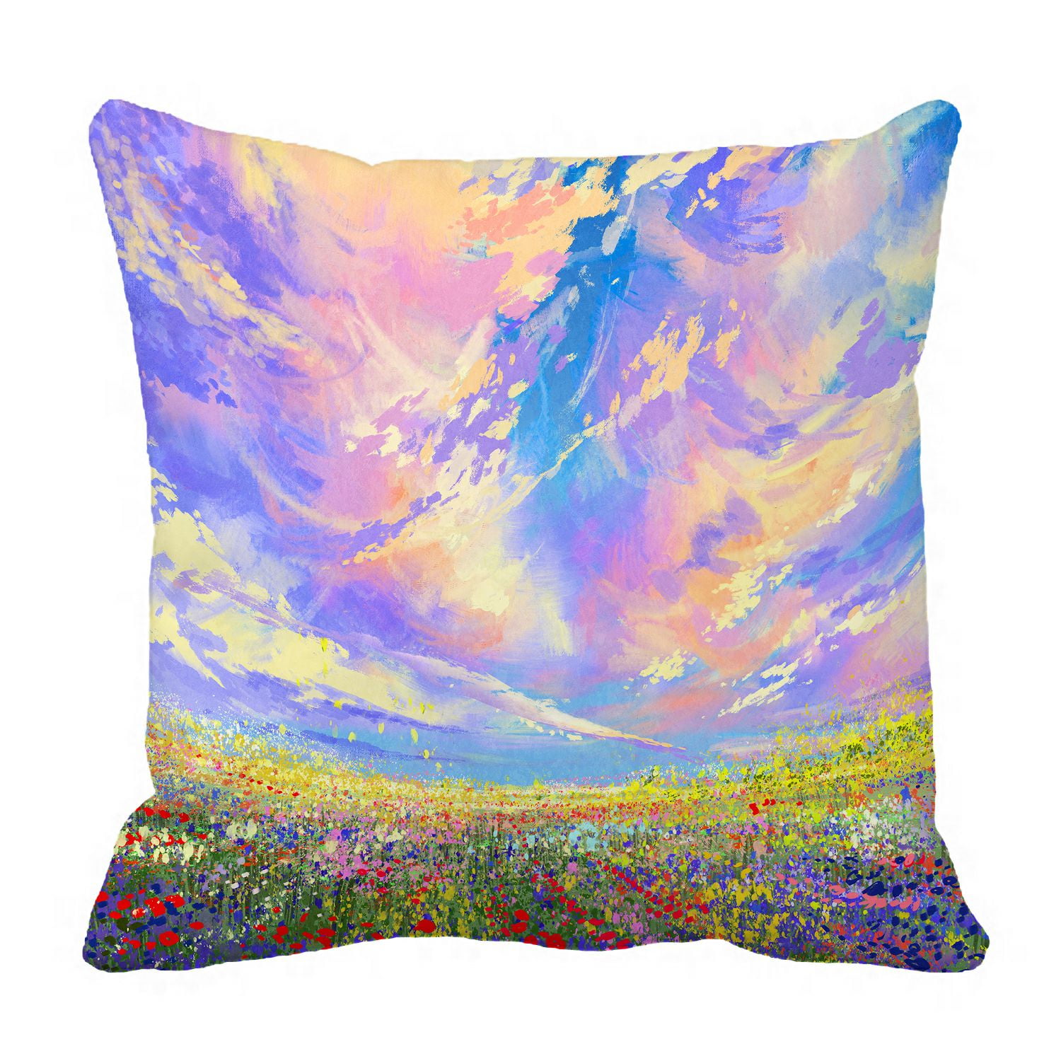 PHFZK Landscape Nature Scenery Pillow Case, Colorful Wild Flowers under Beautiful Clouds