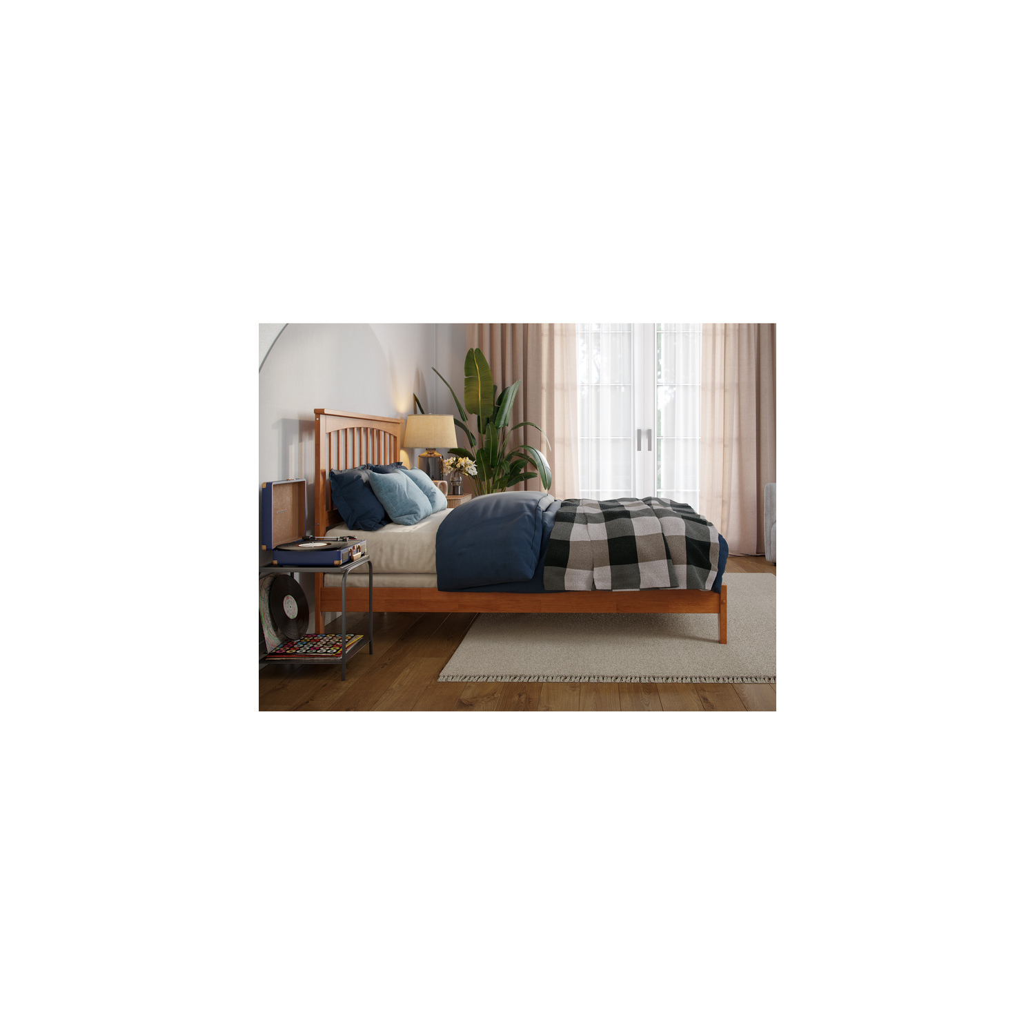 Maykoosh Southwestern Style Full Foundation Bed with Charging Station, Light Toffee, 77.24" x 56.93" x 44.29" - Solid Wood, Box Required