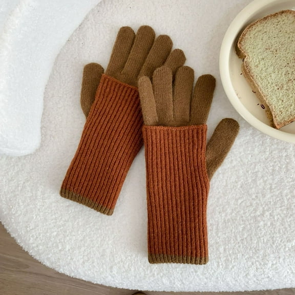 Zhuge Women's Thermal Knit Winter Gloves – Elastic Cuff, Stylish & Cozy Warm Gloves-Brown