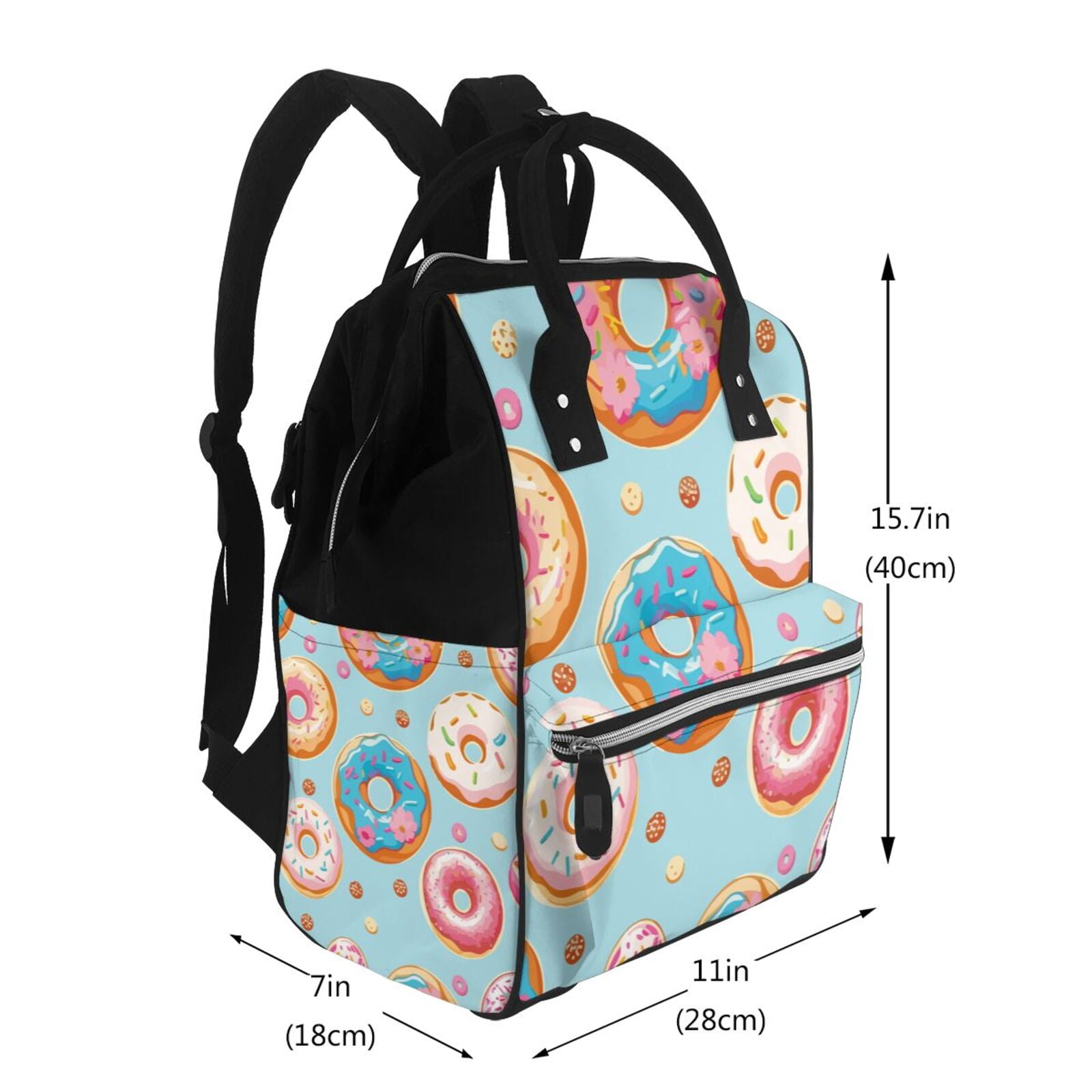 Ratiio Colorful Donut Mummy Backpack - Waterproof Twill Canvas, Large Capacity Diaper Bag with Multiple Pockets and Adjustable Straps