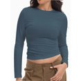 thumbnail image 2 of Womens Long Sleeve Shirts Basic Crop Tops Going Out Fall Fashion Underscrubs Layer Slim Fit Tops, 2 of 6