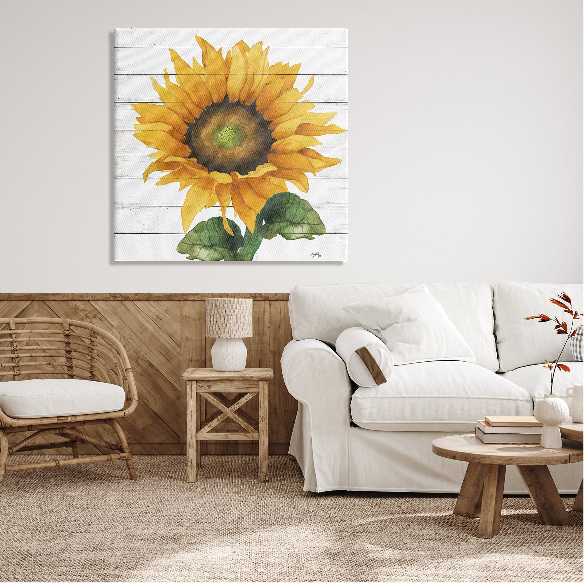 Stupell Industries Yellow Sunflower Blossom Bold Petals Rustic Design Canvas Wall Art, 36 x 36, Design by Elizabeth Medley