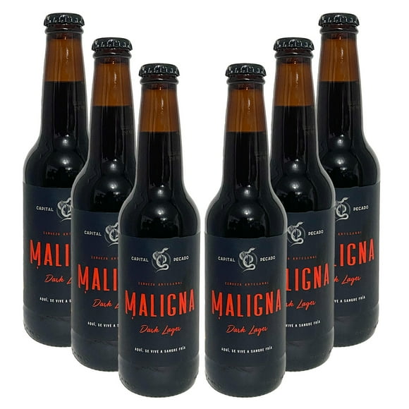 Six Pack Cerveza Capital Pecado Maligna Dark Lager 355 Ml Capital Pecado Artesanal, Cerveza Oscura